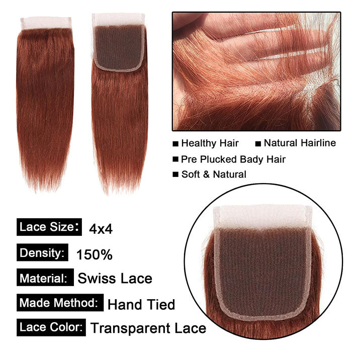 Emma Reddish Brown Color 4x4 Lace Closure Wig Straight Human Hair Flash Sale