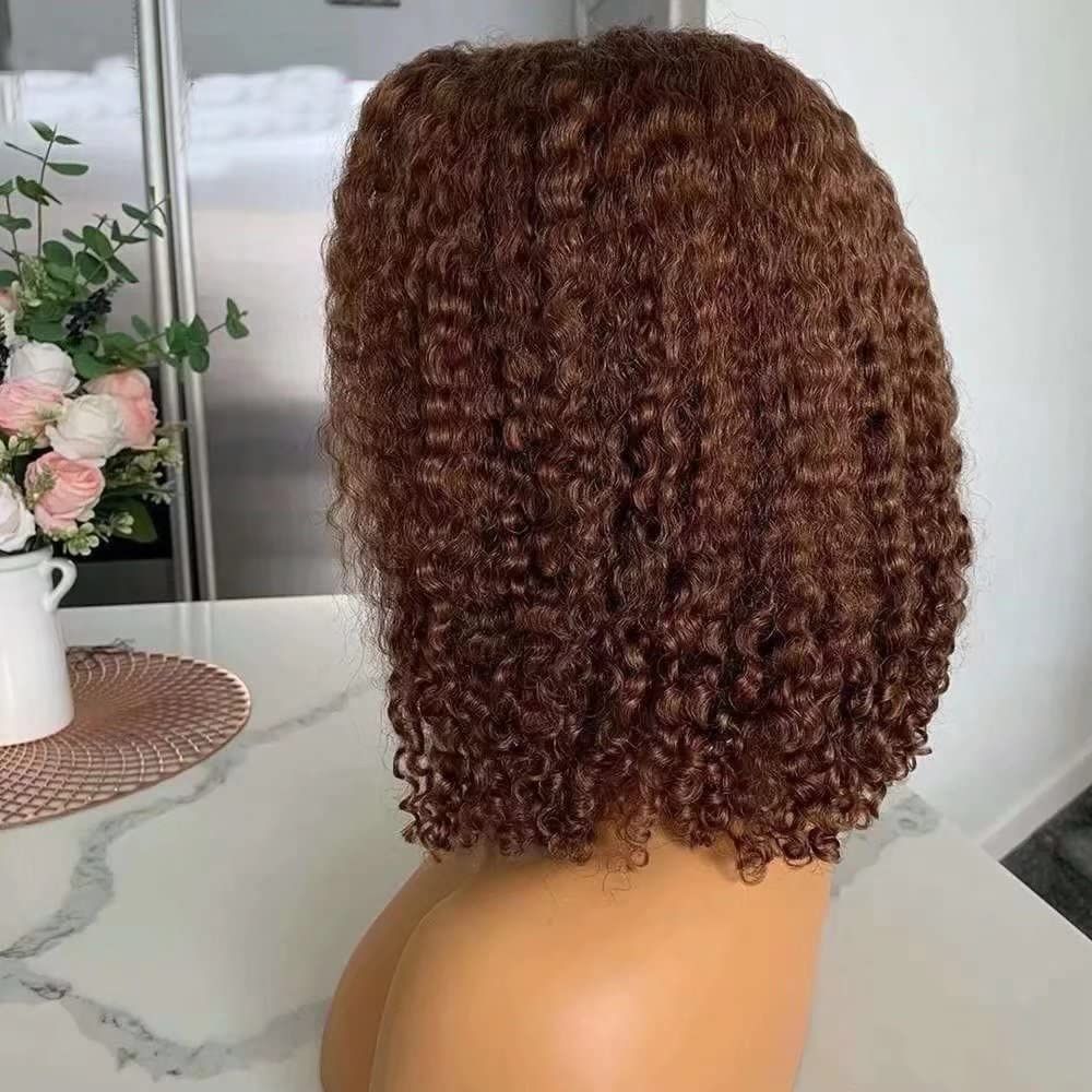 EMMA 220% Density Double Drawn Water Wave With 13x4 Frontal Lace Bob Wig Virgin Human Hair Dark Chocolate Brown Color