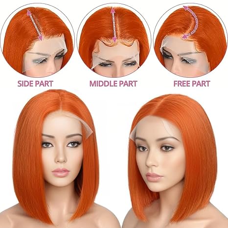 Emma Glueless Ginger Bob Wig Human Hair 13x4 Frontal Lace Wig