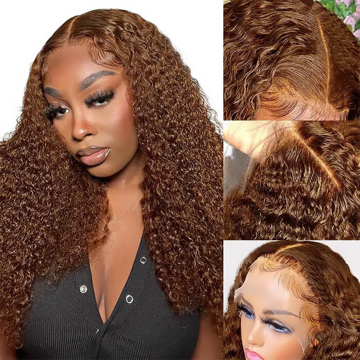 Emma 220% Density Double Drawn 13x4 Lace Full Frontal Jerry Curly Wig Pre Plucked Human Hair Brown Color