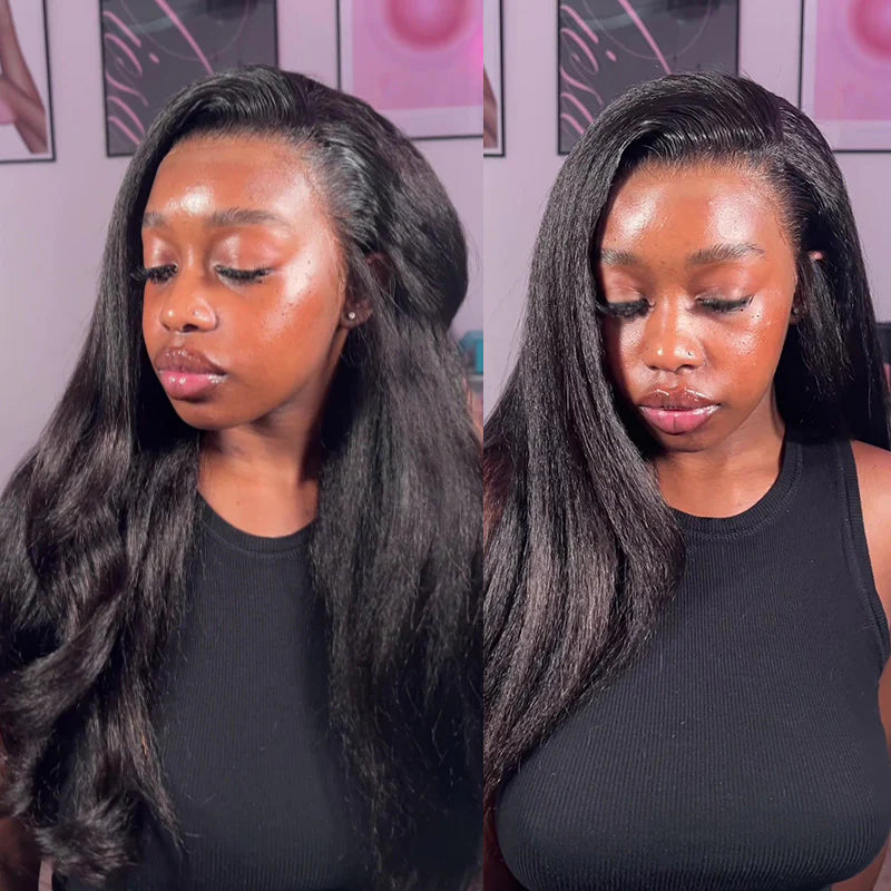 Emma Kinky Straight 13x4 Full Frontal Glueless Wig Pre Plucked 100% Human Hair