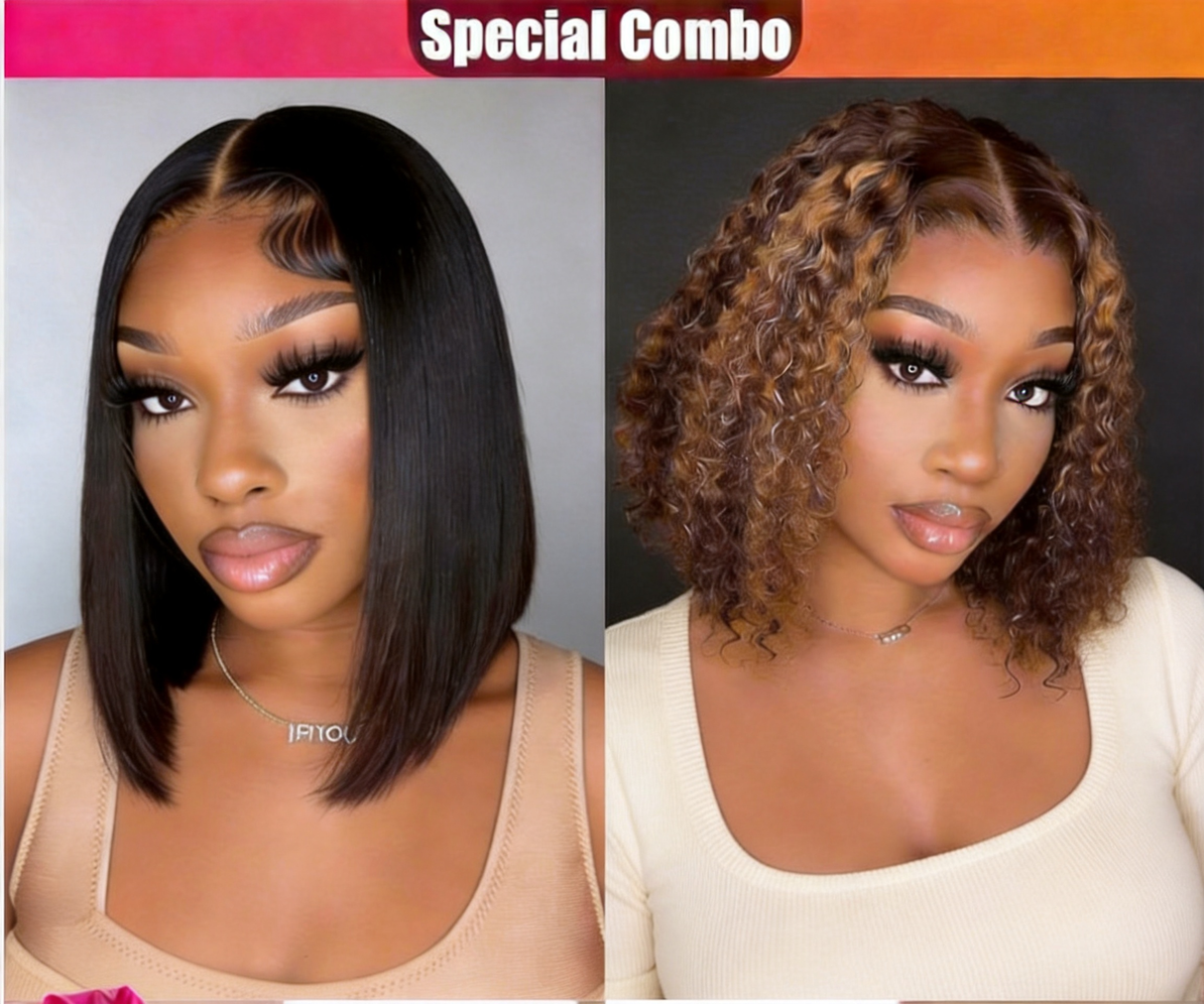 Hot Combo | Emma Glueless 13x4 Full frontal Jerry Curly Piano Highlight + 4x4 Lace Closure Bob Wig Human Hair