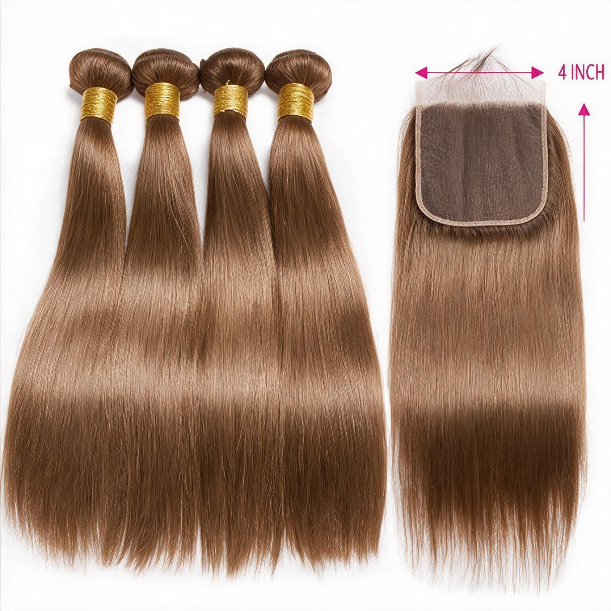 Emma 4 Bundles with Closure Human Hair Straight Bundles Human Hair Brown Color
