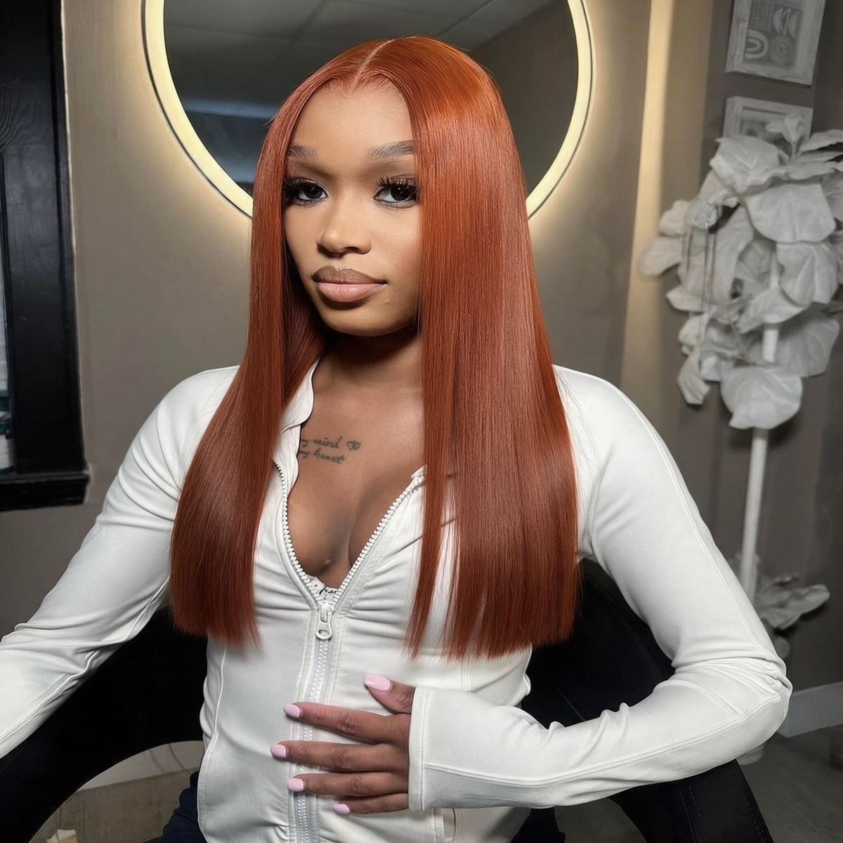 Emma Glueless Double Drawn 4x4 Lace Full Frontal Human Hair Wig Ginger Color