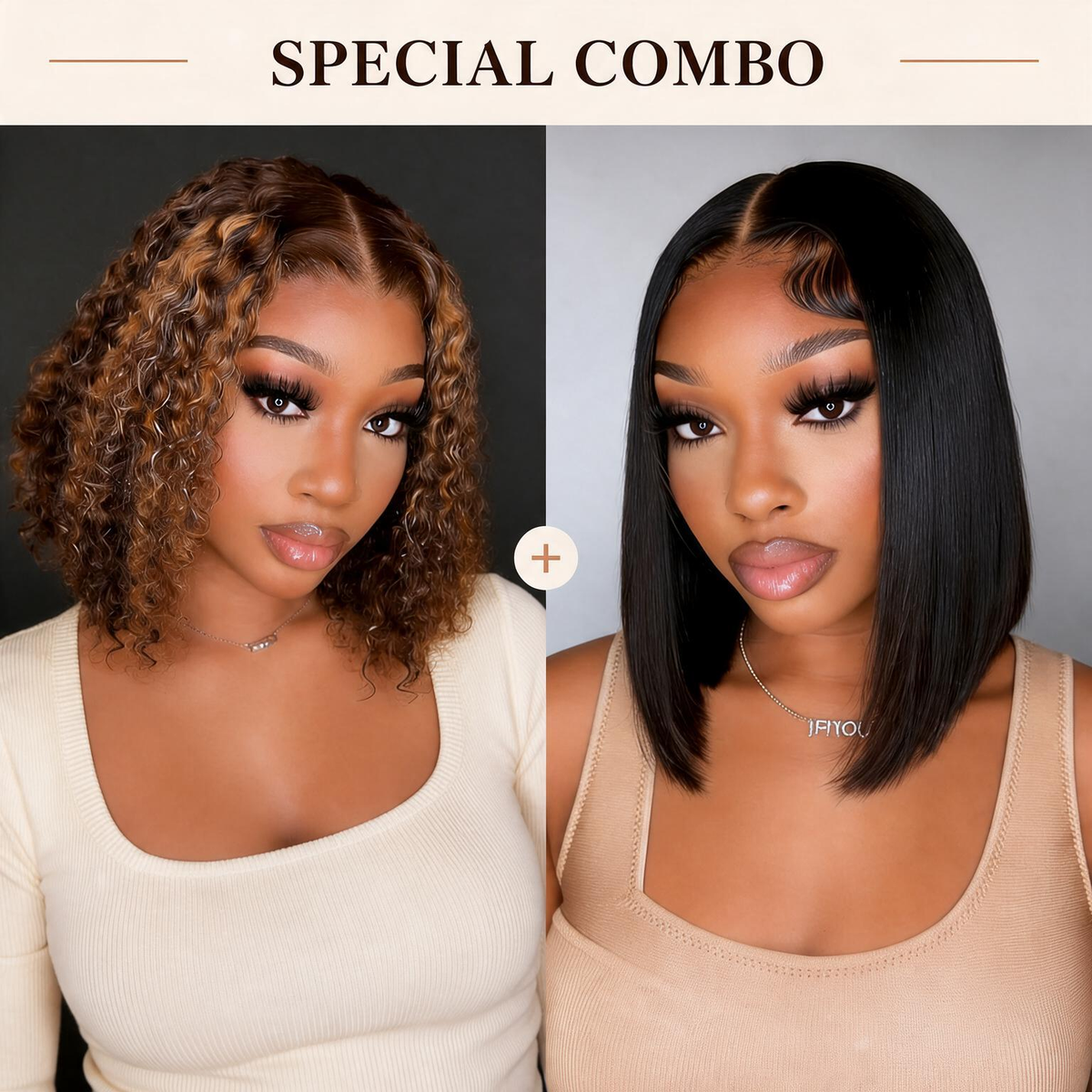 Hot Combo | Emma Piano Highlight Color 13x4 Glueless Full Frontal Jerry Curly Wig+ 4x4 Lace Closure Bob Wig With Human Hair