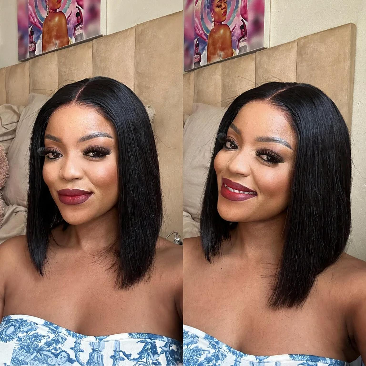 Emma Glueless 220% Density Bob 4x4 Lace Closure 12 Inch Double Drawn Black Color Human Hair