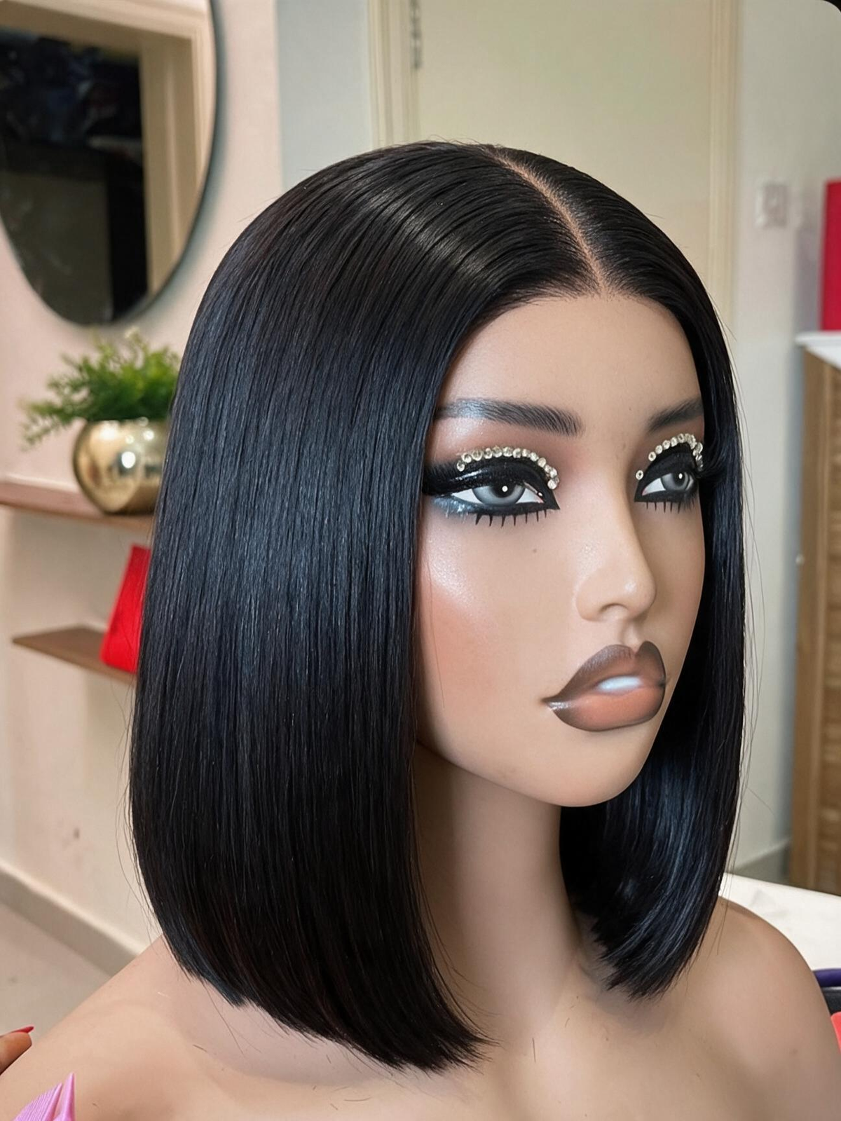 Emma Glueless 220% Density Bob 4x4 Lace Closure 12 Inch Double Drawn Black Color Human Hair