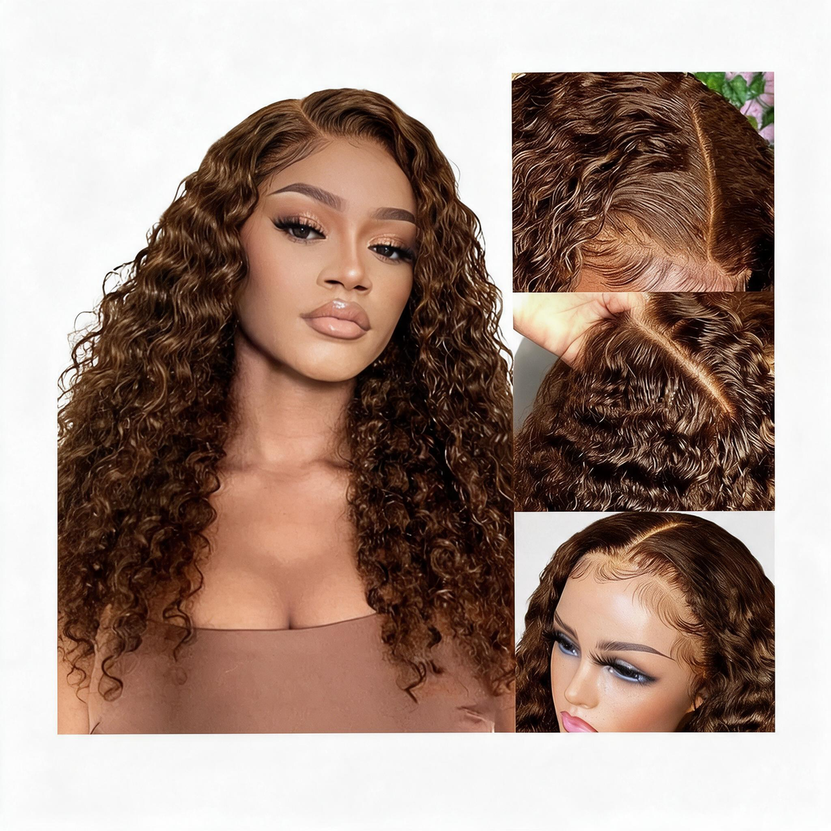Emma 13x4 Lace Frontal Wig Pre Plucked 5x5 Lace Closure Wig Brown Color Water Wave Human Hair