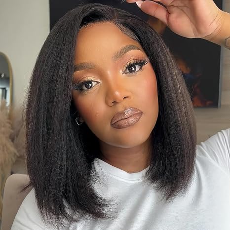 Emma Kinky Straight Double Drawn 13x4 Full Frontal Glueless Bob Pre Plucked 100% Human Hair
