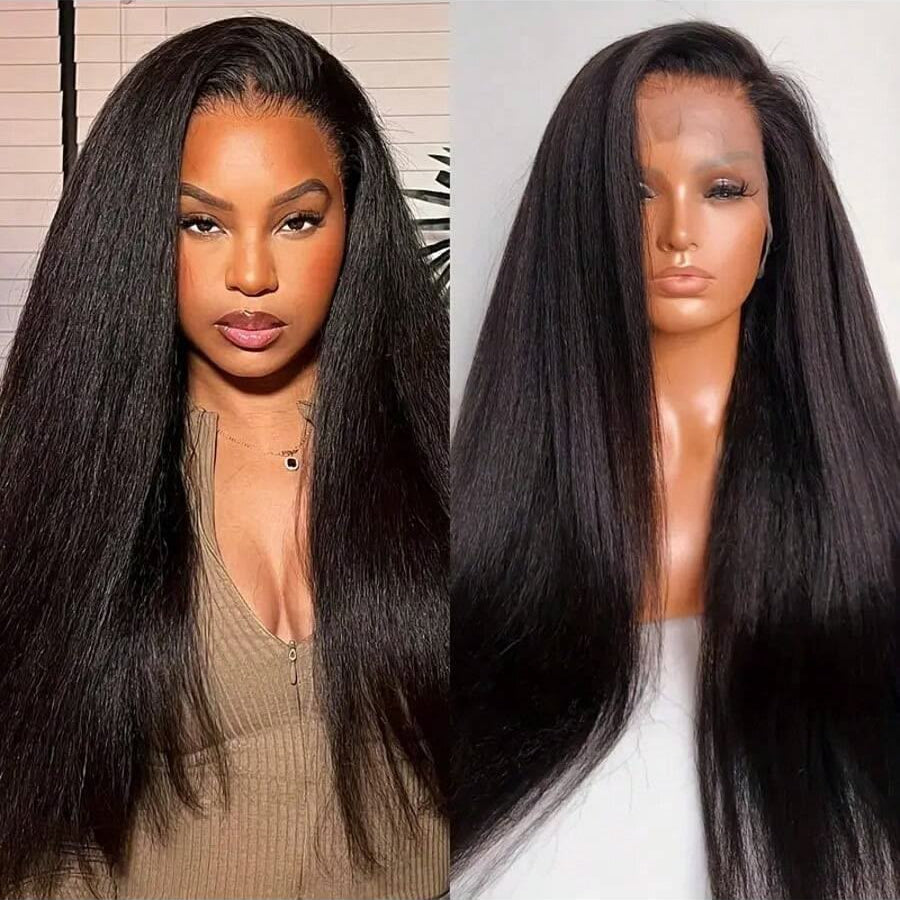 Emma Kinky Straight 13x4 Full Frontal Glueless Wig Pre Plucked 100% Human Hair