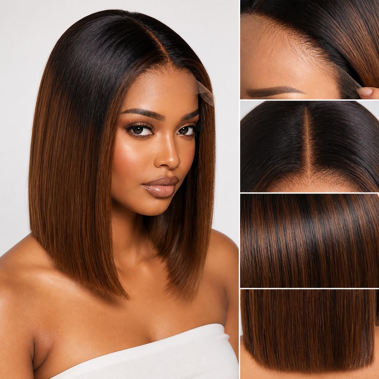 Emma Guleless Bone Straight Vietnam 5x5 SDD Hair Ombre Brown T1B/4 Color Wig