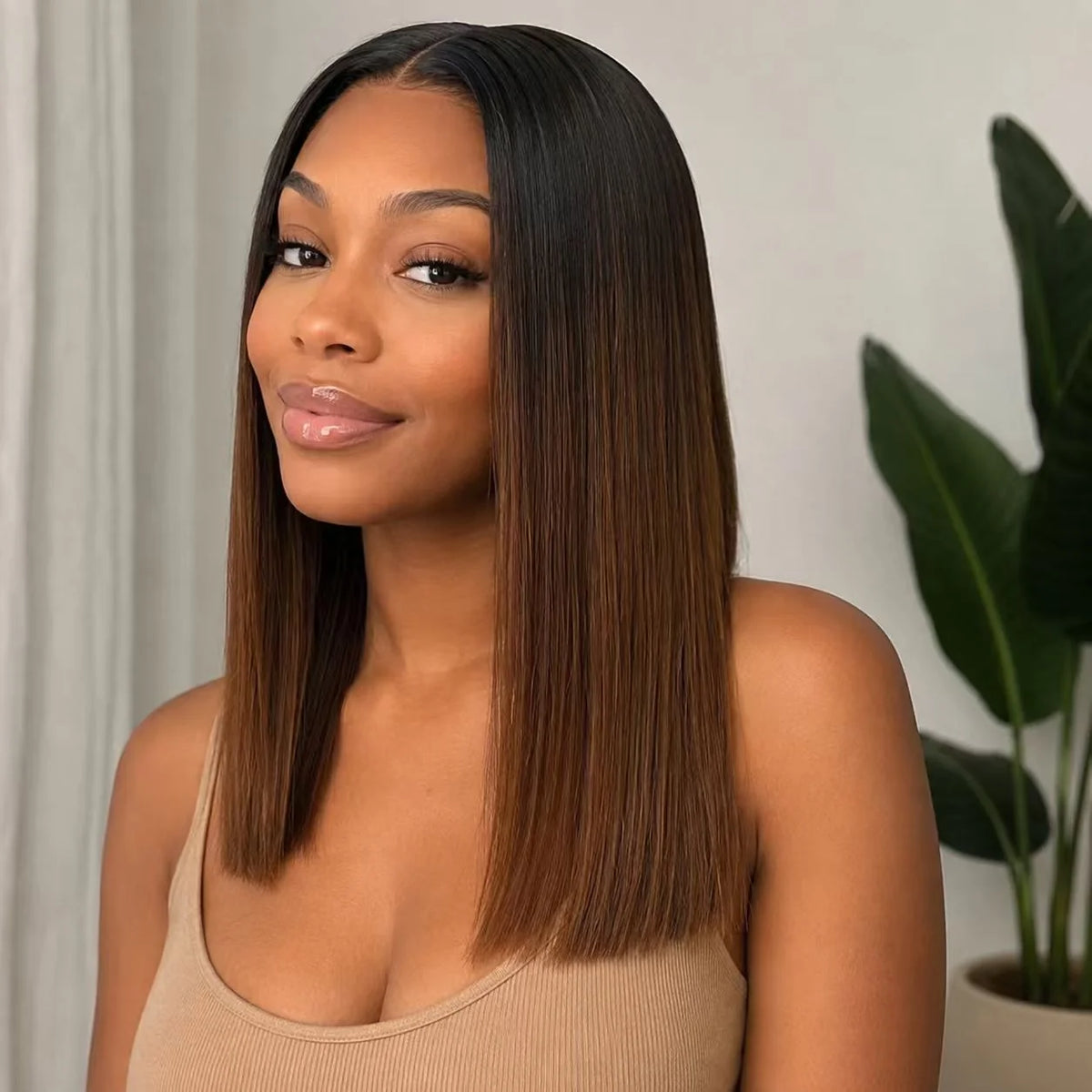 EMMA Vietnam Hair Glueless 5x5 Lace Closure Wig Bone Straight Ombre Brown T1B/4 Color 250% Density 100% Human Hair