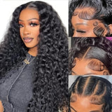 Water Wave Human Hair Wig 13x6 Lace Front Wigs Black Color