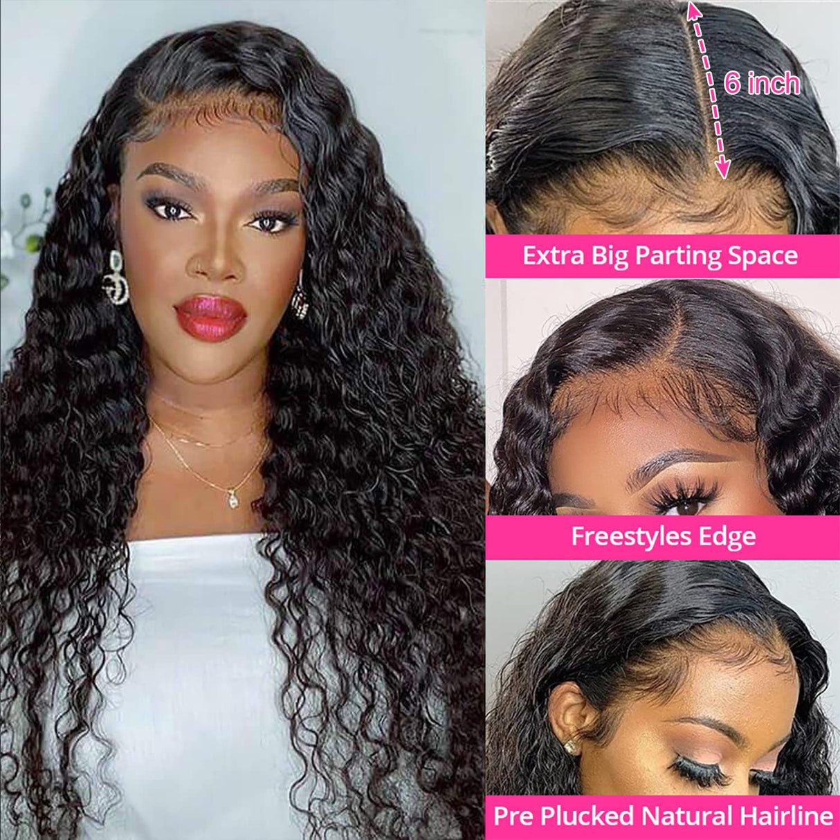 Water Wave Human Hair Wig 13x6 Lace Front Wigs Black Color
