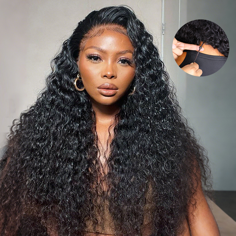 🔥 HOT SELLER | SOLD OUT — RESTOCKING IN 15 DAYS 🔥     Emma 13x6 Glueless Wig Water Wave With Drawstring Natural Black 100% Human Hair Wig