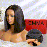 Emma Glueless 220% Density Bob Double Drawn Drawstring Wig Cap Black Color 100%Human Hair