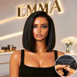 Remy Human Hair Bob Wig Glueless 220% Density Double Drawn Drawstring Cap Black