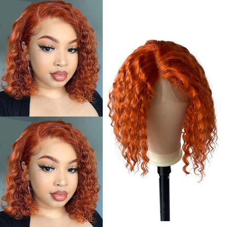 Orange Ginger Color Short Bob 13x4 Frontal Bob Wig Pre Plucked 100% Human Hair