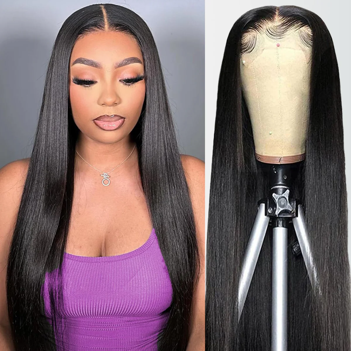 13x6 Lace Frontal Wig Pre Plucked Silky Straight Human Hair