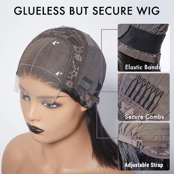 Emma Glueless 220% Density Bob 4x4 Lace Closure 12 Inch Double Drawn Black Color Human Hair
