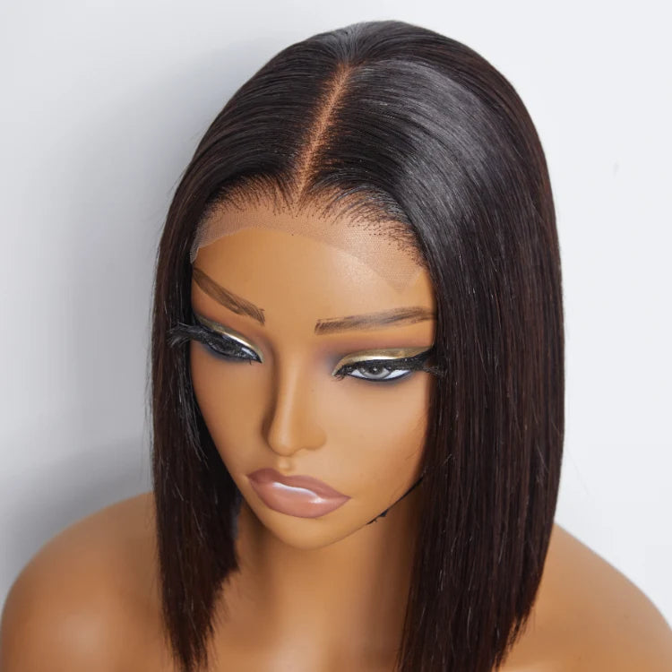 Emma Glueless 220% Density Bob 4x4 Lace Closure 12 Inch Double Drawn Black Color Human Hair