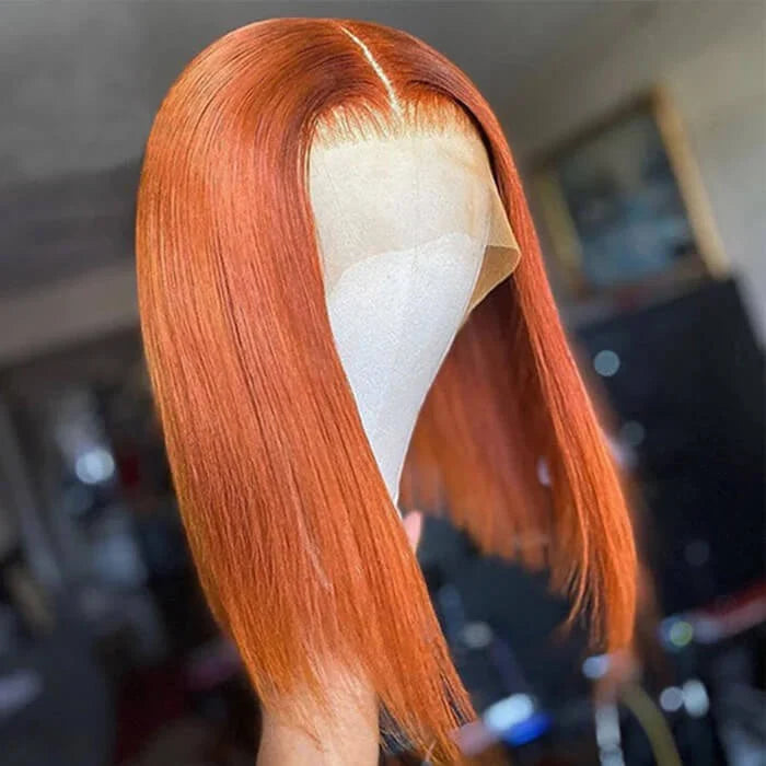 Emma Glueless Orange Ginger Color Bob Wig Human Hair 13x4 Frontal Lace Wig