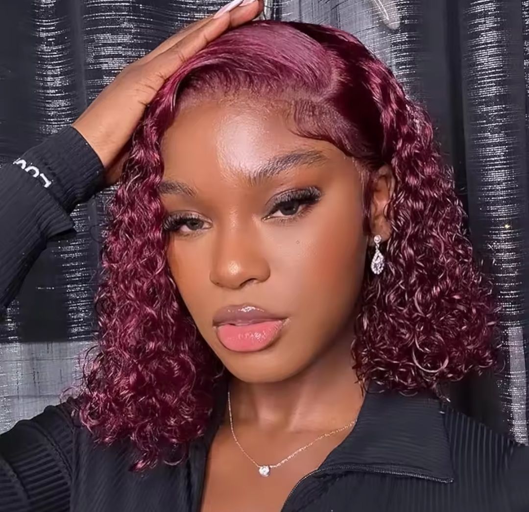 Emma Glueless 13x4 Water Bob Wig 99J Color Human Hair Wig