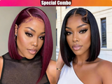Hot Combo | Emma Glueless 13x4 Full Frontal Human Hair 99J Color bob + Natural Black ColorBob Wig