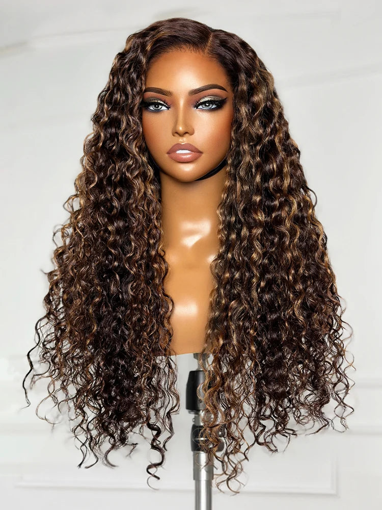 Emma 13x4 Lace Frontal Wig Pre Plucked 5x5 Lace Closure Wig Brown Color  Water Wave Human Hair