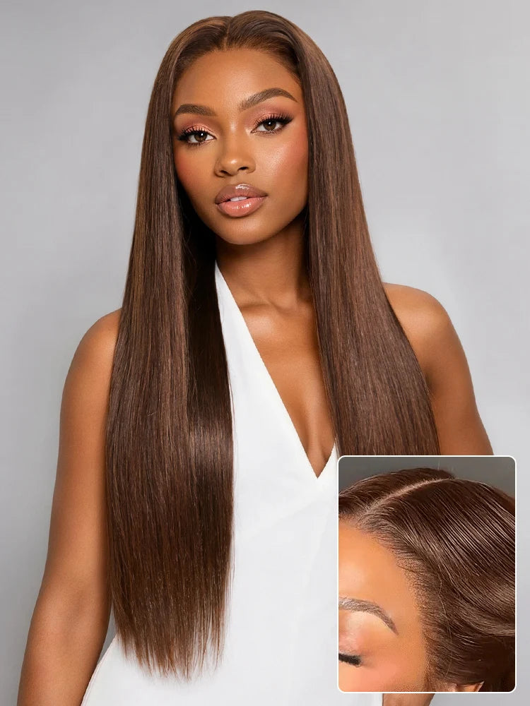 Emma 4x4 Lace Straight Wig | 100% Remy Human Hair | Glueless & Natural Hairline Brown Color