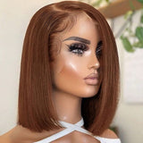 Emma  Glueless  double drawn 13x4 Lace Full Frontal bob Wig Pre Plucked Human Hair Brown Color