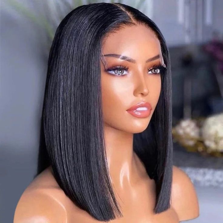 Emma  Glueless  double drawn 13x4 Lace Full Frontal bob Wig Pre Plucked Human Hair