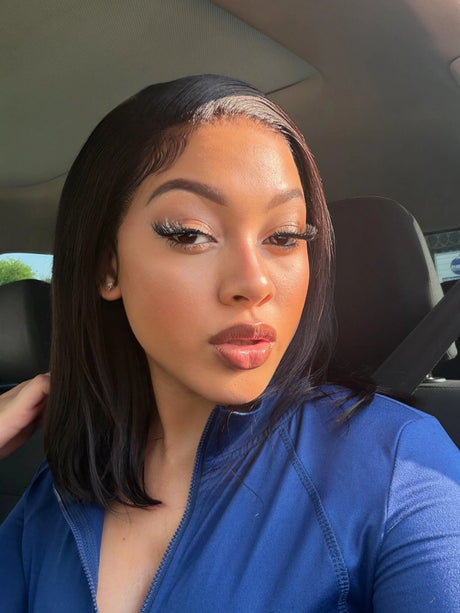 Emma  Glueless  double drawn 13x4 Lace Full Frontal bob Wig Pre Plucked Human Hair