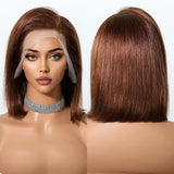 Emma  Glueless  double drawn 13x4 Lace Full Frontal bob Wig Pre Plucked Human Hair Brown Color