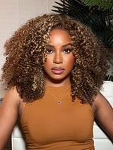 Emma Glueless 13x4 Full Frontal Jerry Curly Brown Color Wig 100% Human Hair