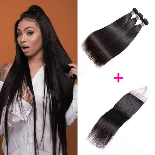 Emma 3 Bundles Straight Hair Weft-Everyday Standard Volume With Closure