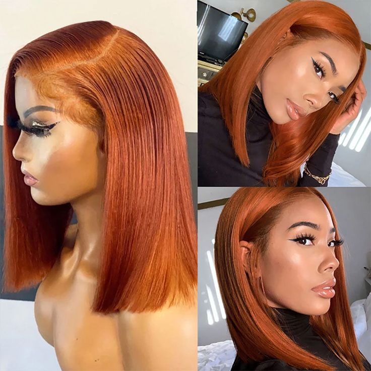Emma Glueless Orange Ginger Color Bob Wig Human Hair 13x4 Frontal Lace Wig