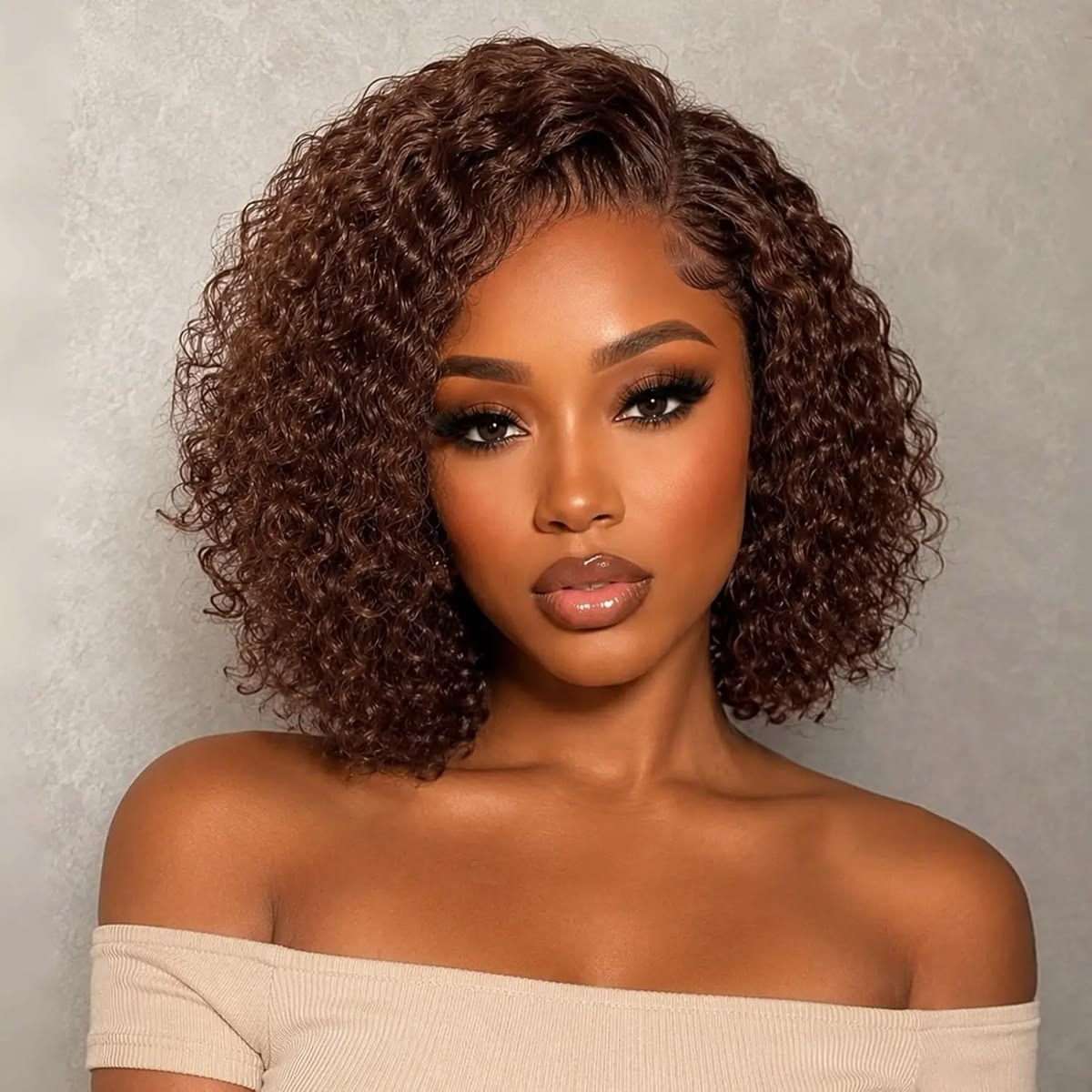 Emma 13x4 Frontal Jerry Curly Brown Color  Human Hair Wig
