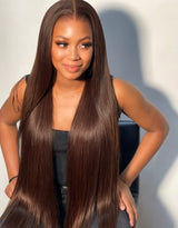 Emma Chocolate Brown Color 13x4 Frontal Glueless Wig Pre Plucked Straight Human Hair