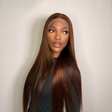 Emma Chocolate Brown Color 13x4 Frontal Glueless Wig Pre Plucked Straight Human Hair
