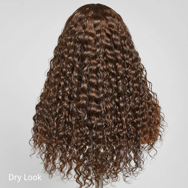 EMMA 220% Density Double Drawn Water Wave With 13x4 Frontal Lace Bob Wig Virgin Human Hair Dark Chocolate Brown Color