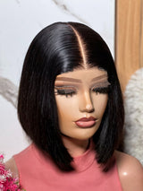 Remy Human Hair Bob Wig Glueless 220% Density Double Drawn Drawstring Cap Black
