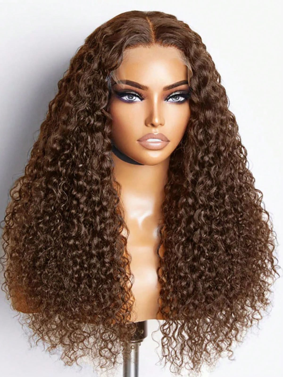 Emma 220% Density Double Drawn 13x4 Lace Full Frontal Jerry Curly Wig Pre Plucked Human Hair Brown  Color