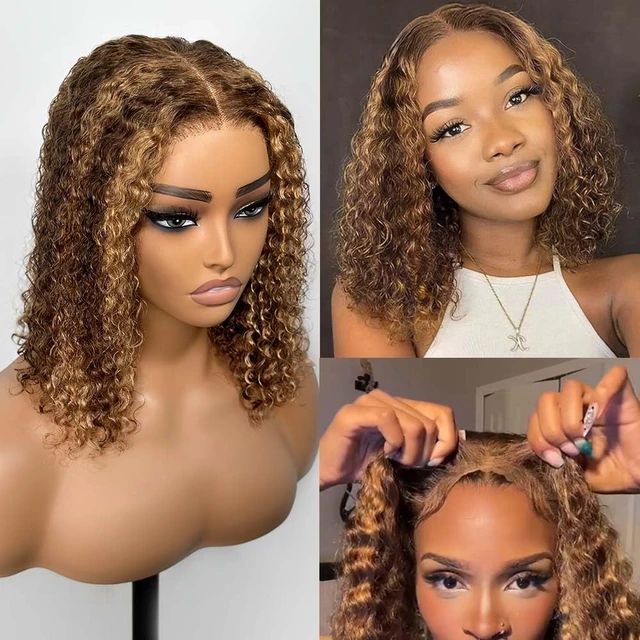 Hot Combo | Emma Glueless 13x4 Full Frontal Piano Color Water Wave Bob Wig + 13x4 Full Frontal Straight Bob Wig With Human Hair