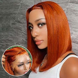Emma Glueless Orange Ginger Color Bob Wig Human Hair 13x4 Frontal Lace Wig