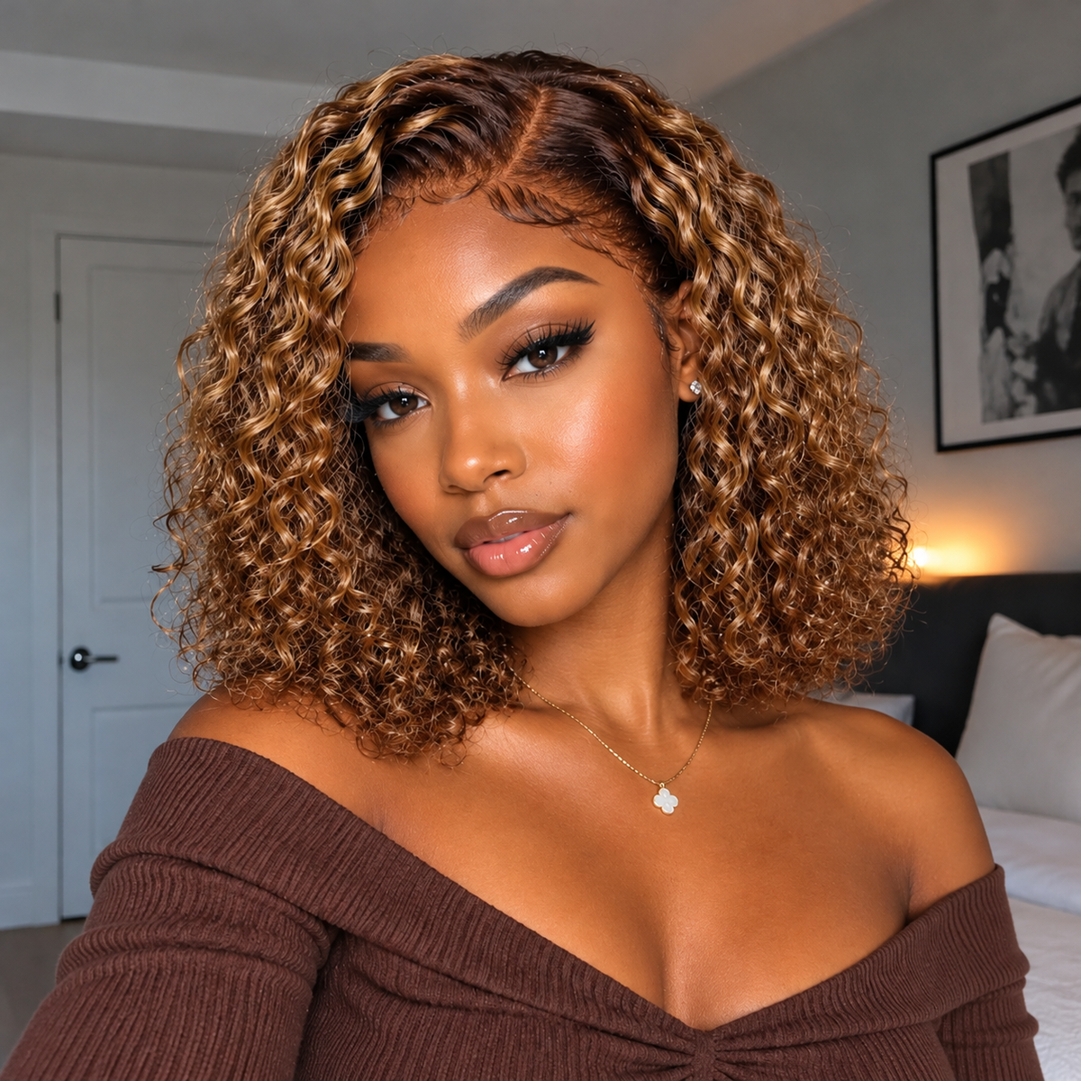Emma 13x4 Frontal Jerry Curly Brown Color  Human Hair Wig