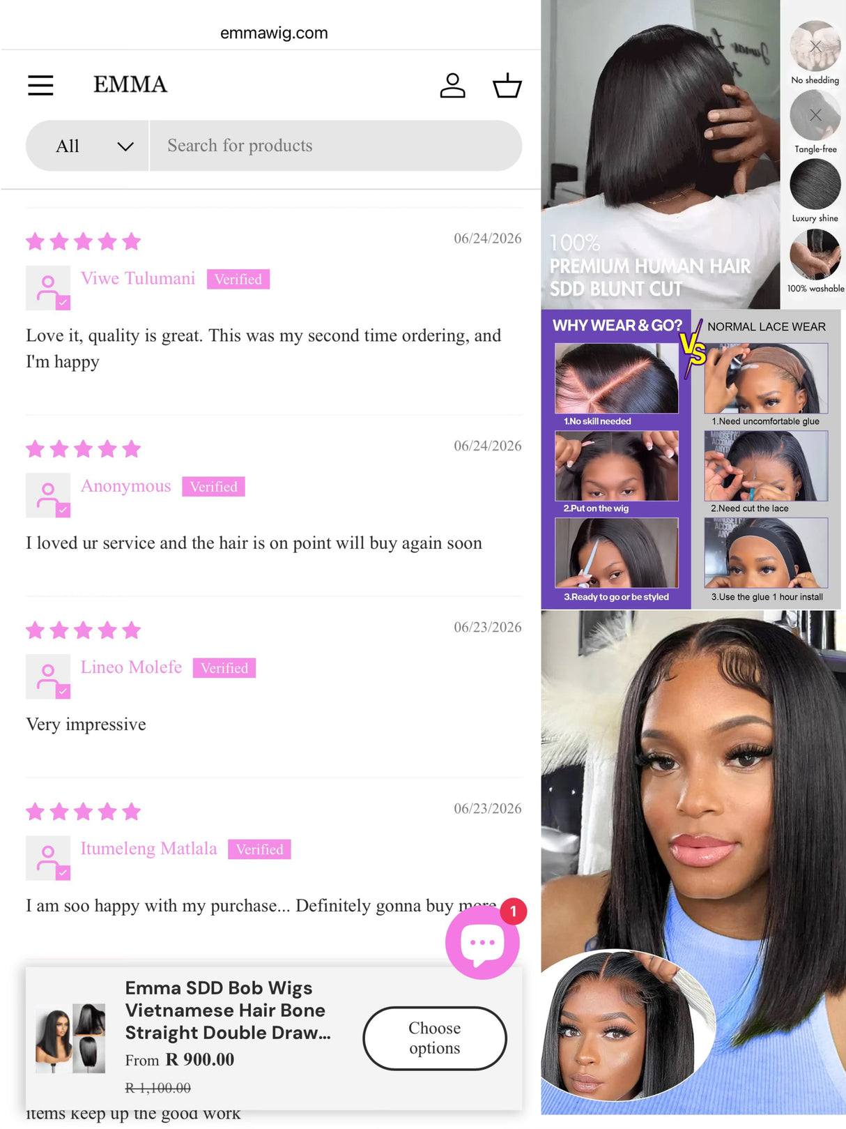 Emma SDD Bone Straight Bob Glueless Wigs Vietnamese Hair Lace Wigs Human Hair