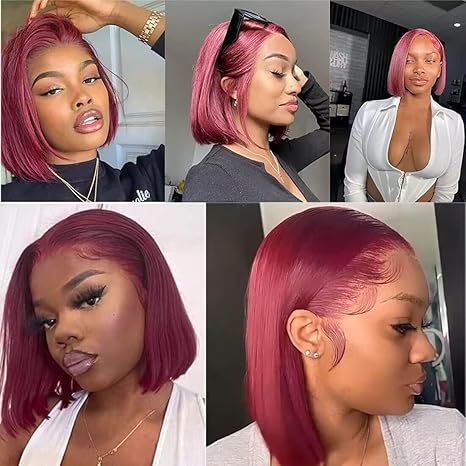 Hot Combo | Emma Glueless 13x4 Full Frontal Human Hair 99J Color bob + Natural Black ColorBob Wig