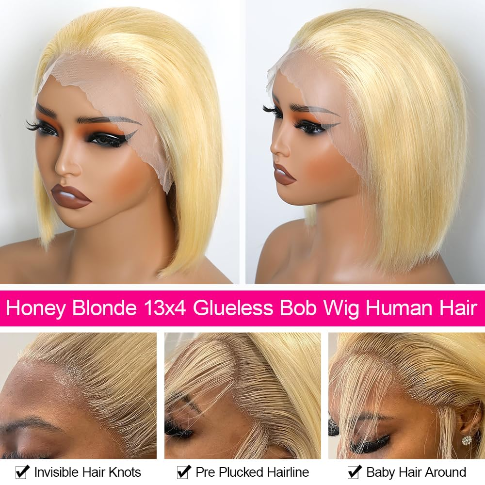 Blonde Color 613 Short Bob 13x4 Frontal Wig Pre Plucked 100% Human Hair