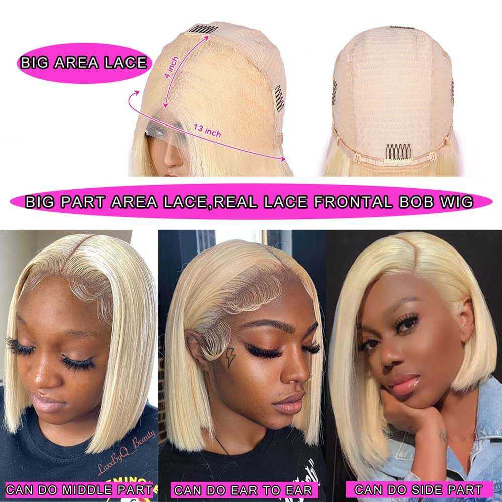 Blonde Color 613 Short Bob 13x4 Frontal Wig Pre Plucked 100% Human Hair